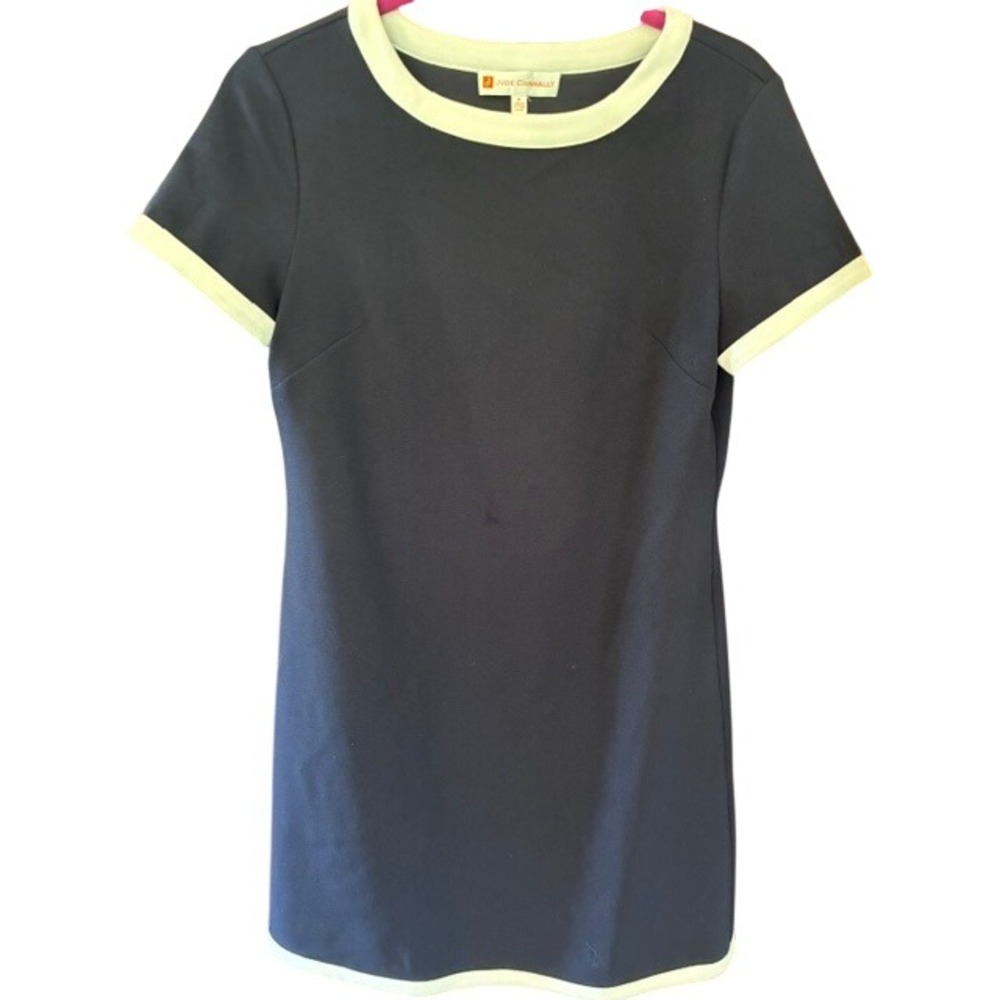 Jude Connally‎ Shift Dress Womens S Navy Blue Excellent Short Sleeve Trim 110573